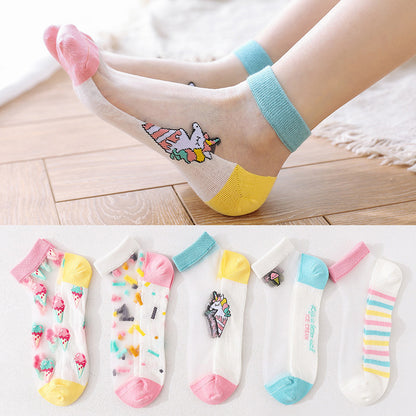 Women's Low-cut Liners Ice Silk Transparent Crystal Glass Silk Socks