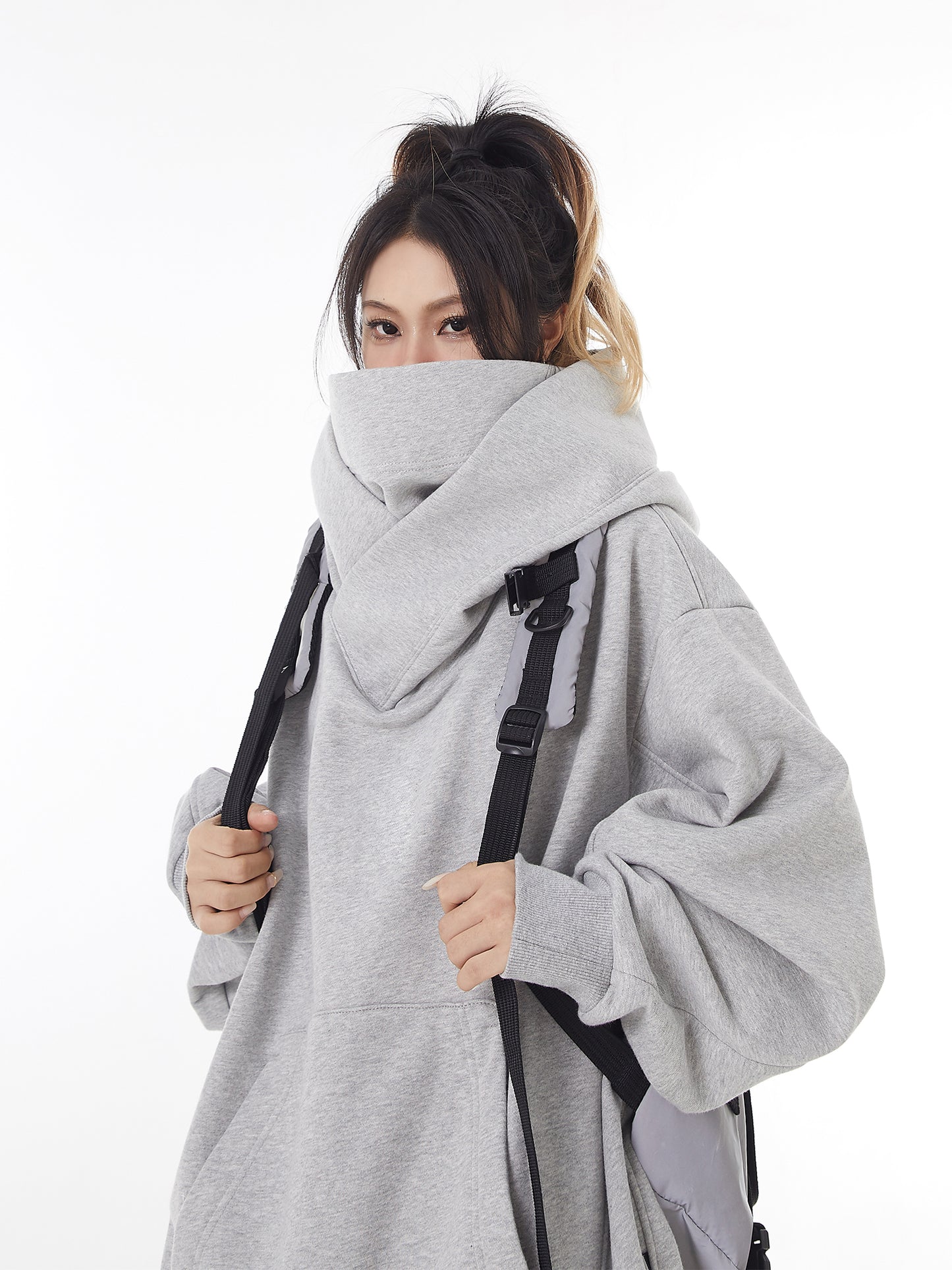 Functional Style Coat High Neck Hooded Sweater