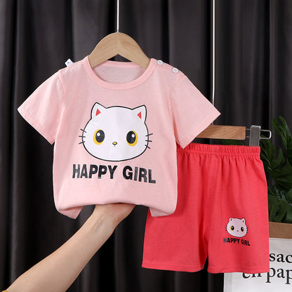 Two-piece Cotton T-shirt With Short Sleeves For Boys And Girls