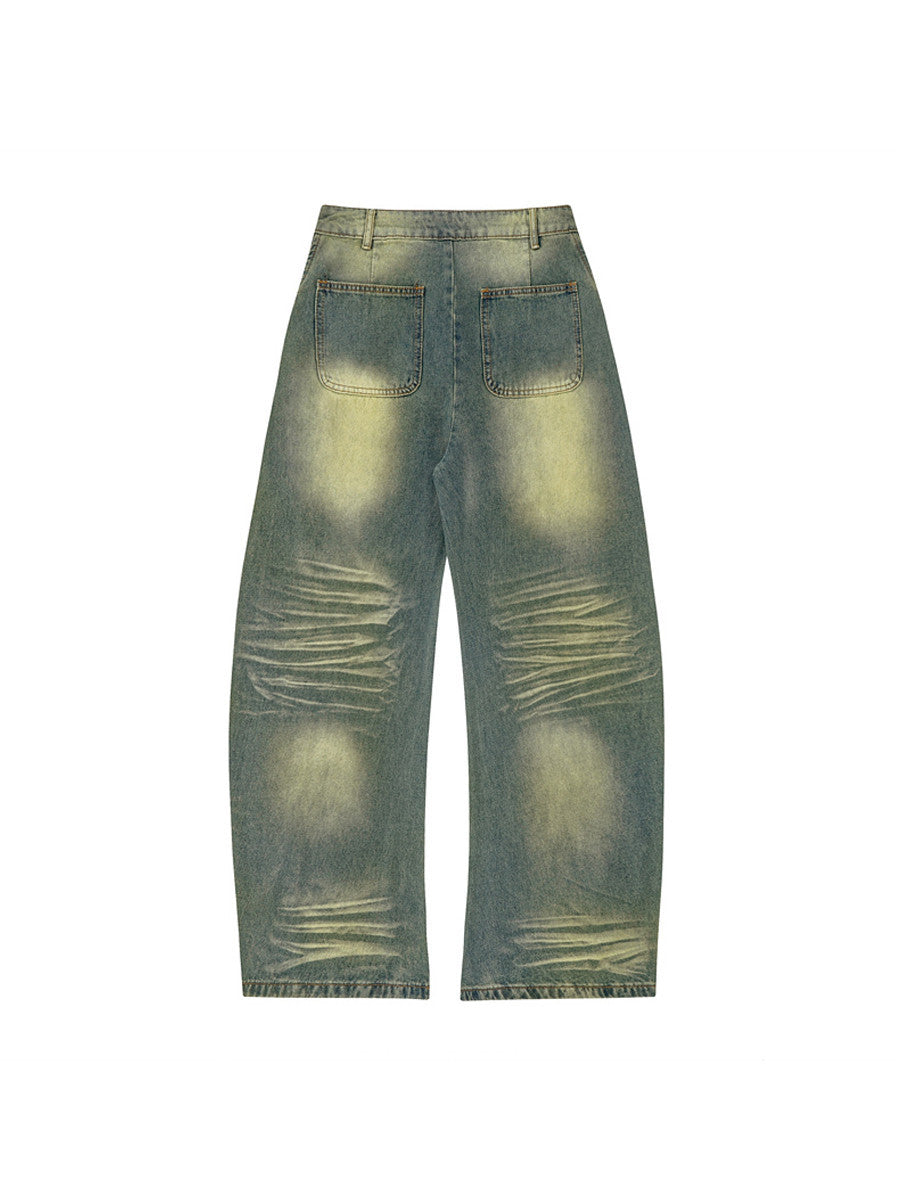 Washed Yellow Blue Patchwork Micro Harlan Denim Pants