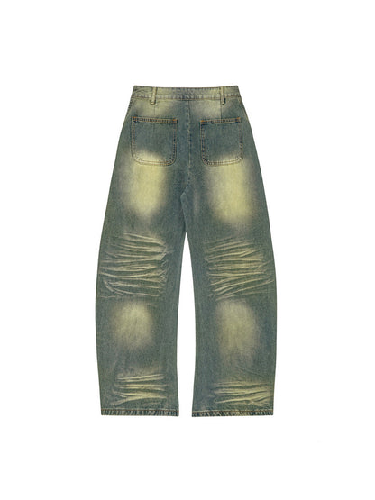 Washed Yellow Blue Patchwork Micro Harlan Denim Pants