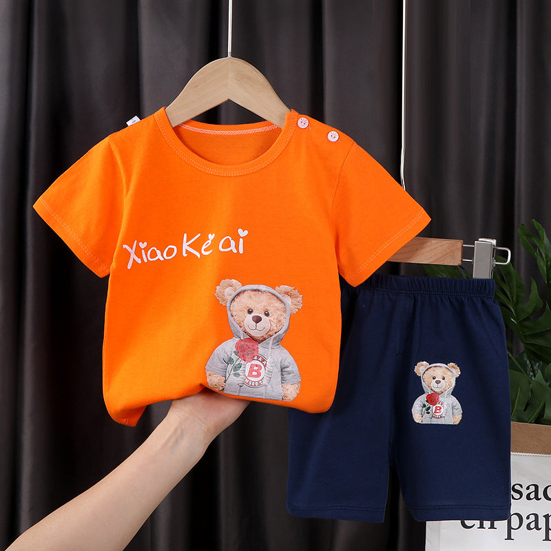 Two-piece Cotton T-shirt With Short Sleeves For Boys And Girls