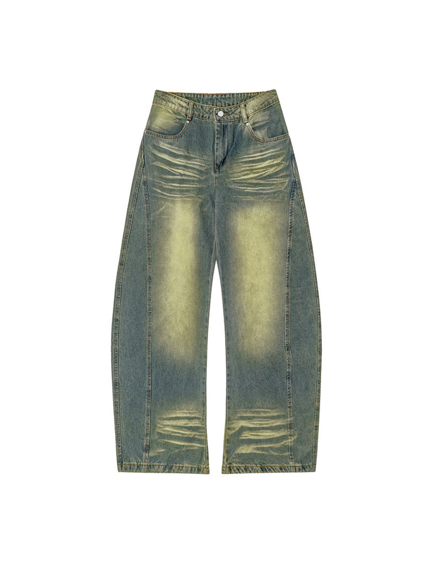 Washed Yellow Blue Patchwork Micro Harlan Denim Pants