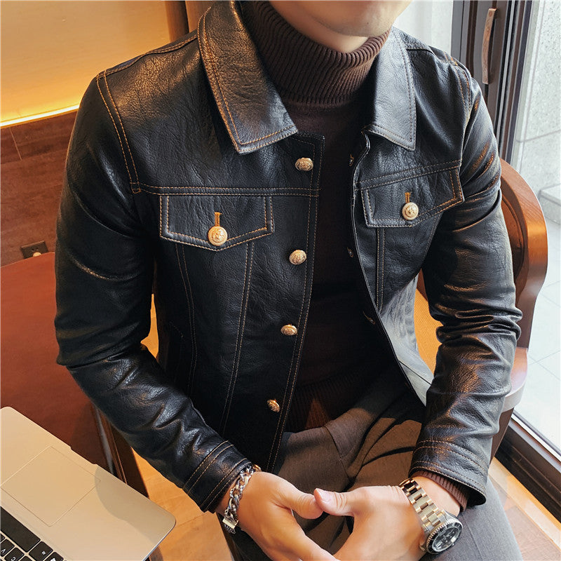 Men's Warm And Stylish Motorcycle With Plush Leather Jacket