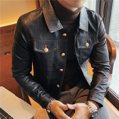 Men's Warm And Stylish Motorcycle With Plush Leather Jacket