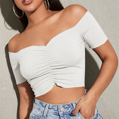 Women's Fashion Slimming Solid Color Off-shoulder Top T-shirt