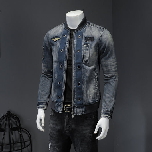 Stand-up Collar Men's Flight Suit Denim Jacket Men's Jacket