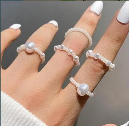 Women's Jewelry White Pearl Rice Bead Ring