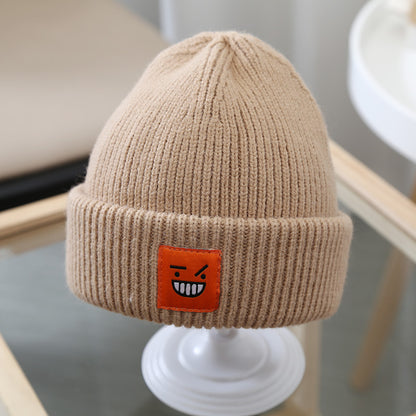 South Korea With The Same Paragraph Candy Color Expression Cloth Label Children's Knitted Hats