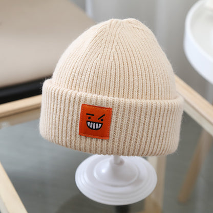 South Korea With The Same Paragraph Candy Color Expression Cloth Label Children's Knitted Hats