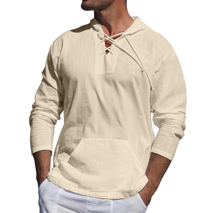 Pocket Solid Hooded Long Sleeve T-Shirt