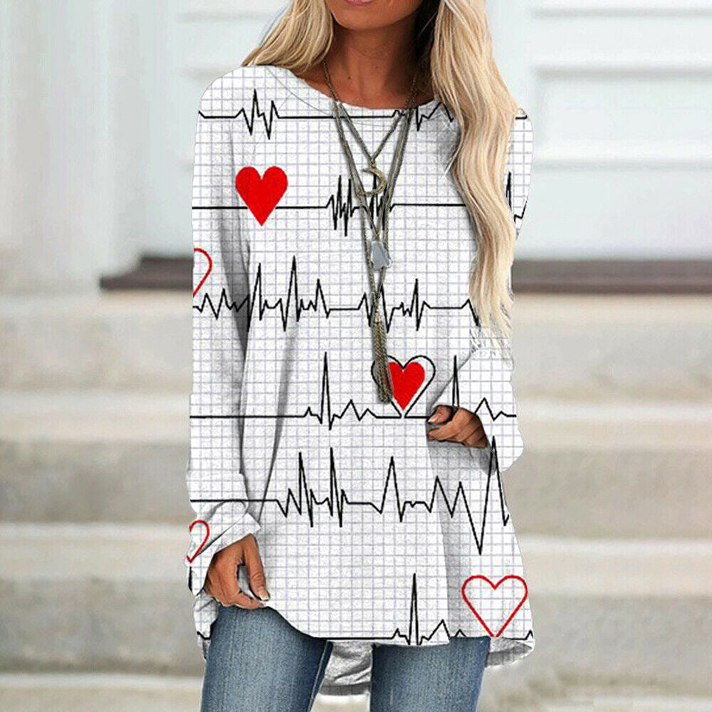 Valentine's Day Love Print Long Sleeve T-shirt For Women