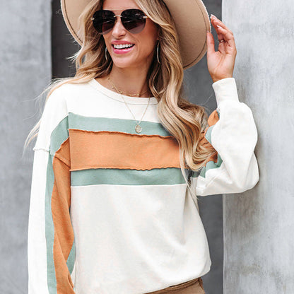 Striped Stitching Contrast Color Long Sleeves Sweater