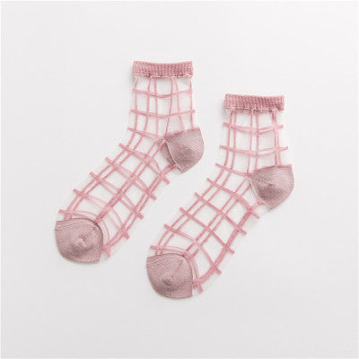 Spring And Summer New Women's Socks Japanese Style Plaid Ultra-thin Transparent