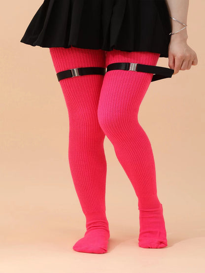 Knee Length Anti Slip Long Tube With Thick Wool Knitted Garter Buckle