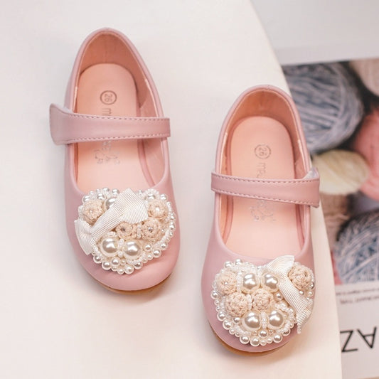 New Princess Casual Flat Rhinestone Dress Pearl Flower Girls Shoes