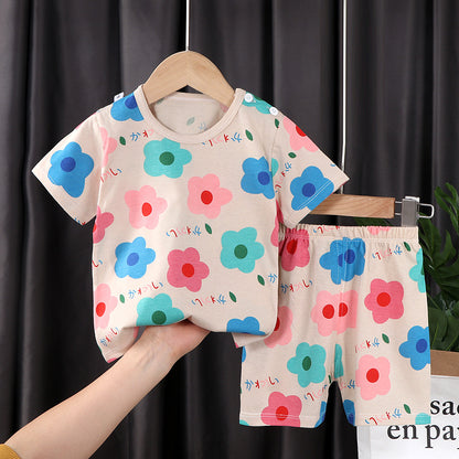 Two-piece Cotton T-shirt With Short Sleeves For Boys And Girls