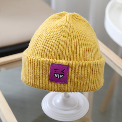 South Korea With The Same Paragraph Candy Color Expression Cloth Label Children's Knitted Hats