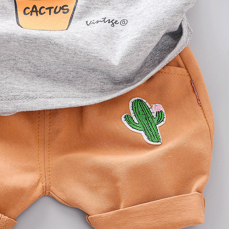 Summer Boys And Girls Cartoon Cactus Pure Cotton T-shirt Children's Suit