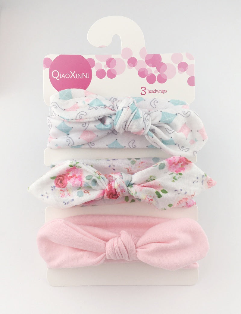 The New Three-Piece Head Rope Children's Hair Band Printed Bow Hair Band Headdress