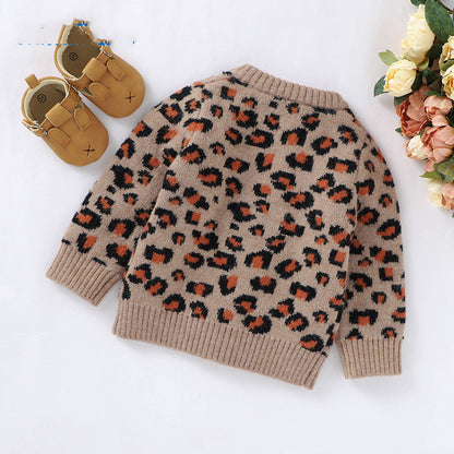 Autumn New Cute V-Neck Leopard Knit Cardigan