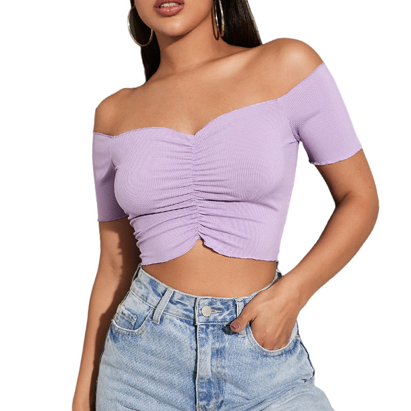 Women's Fashion Slimming Solid Color Off-shoulder Top T-shirt