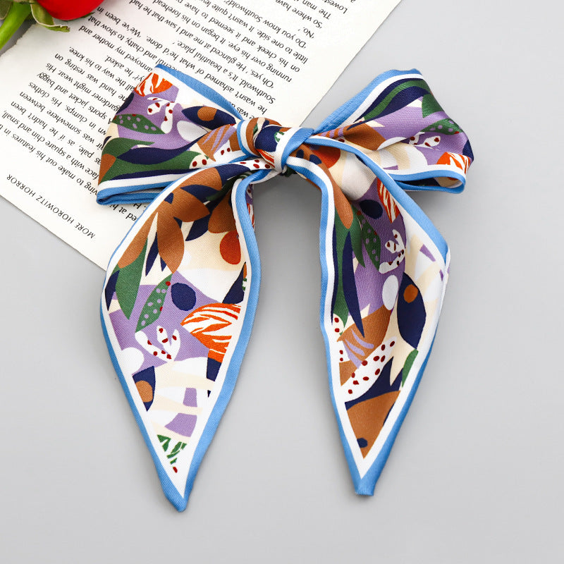 Printed Fabric Bow Ponytail Spring Clip Ladies Outing Headdress Top Clip