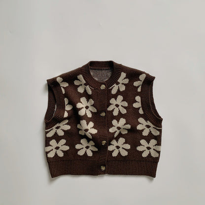 Children's Vest Retro Flower Knitted Jacket Korean Style Sweater