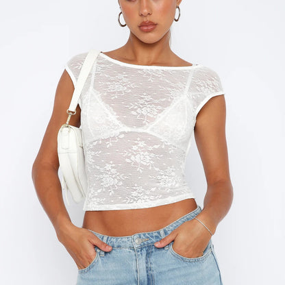 Women's Fashion Simple See-through Mesh T-shirt