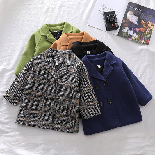 Autumn Winter Boys' Solid Plaid Coat