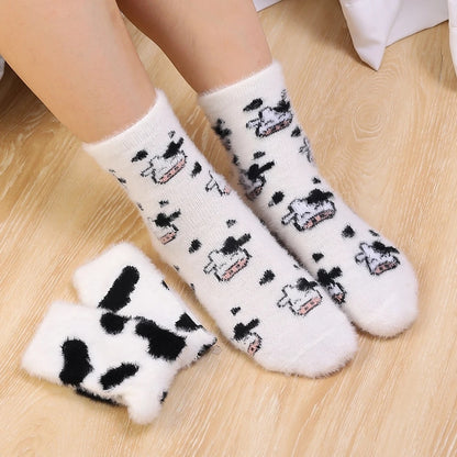 Women's Cow Spot Warm Floor Socks