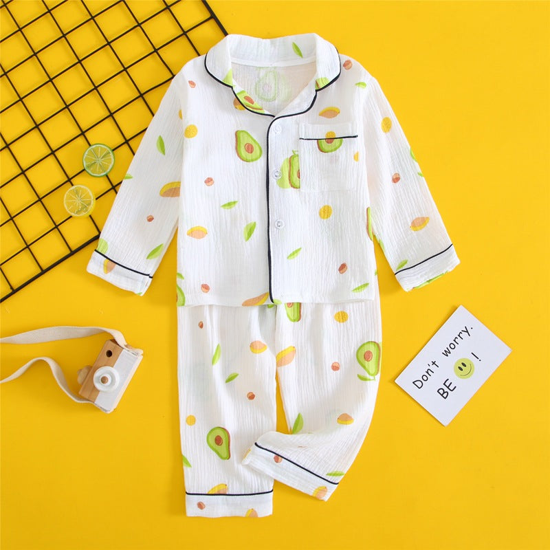 Children's Double-layer Cotton Gauze Pyjamas Homewear Set