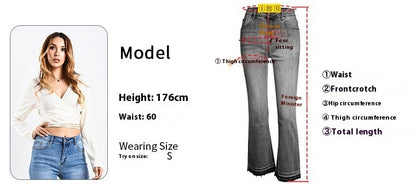 Women's Washed Elastic Loose Wide Leg Ankle-length Bootcut Jeans