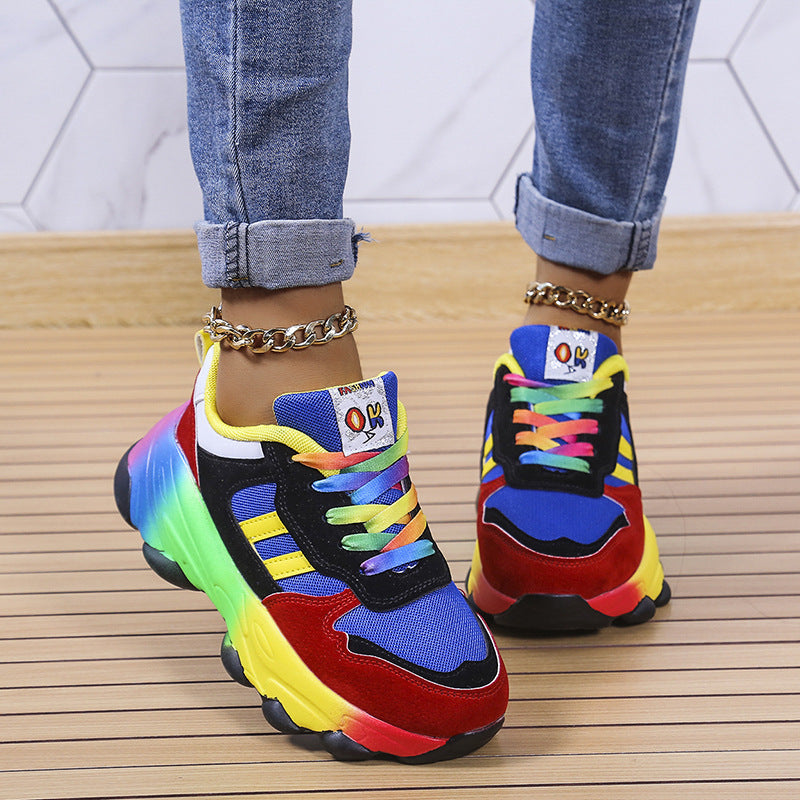 Women's Fashion Thick Bottom Colorful Front Lace-up Sneakers