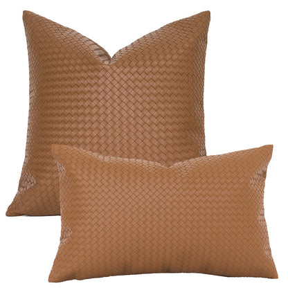 Woven Textured PU Leather Throw Pillow Cover