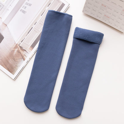 Women's Mid-calf Vertical Stripes Imitation Cashmere Fleece-lined Thickened Non-slip Warm Room Socks